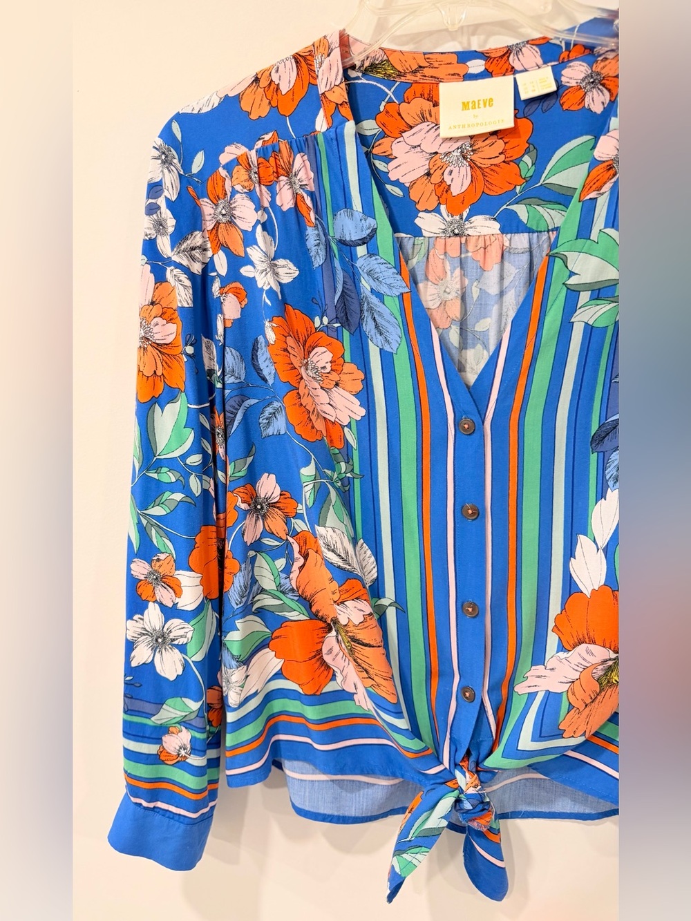 Anthropologie Maeve Elan Scarf Printed Floral Tie Blouse Size 6 - Picture 5 of 11